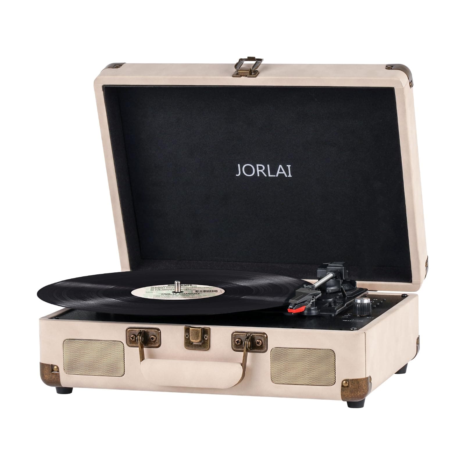 Portable Bluetooth Record Player with USB Playback Rechargeable Battery and Built in Speakers 3 Speed Turntable in Retro Suitcase Design for Home Bedroom or Outdoor Use