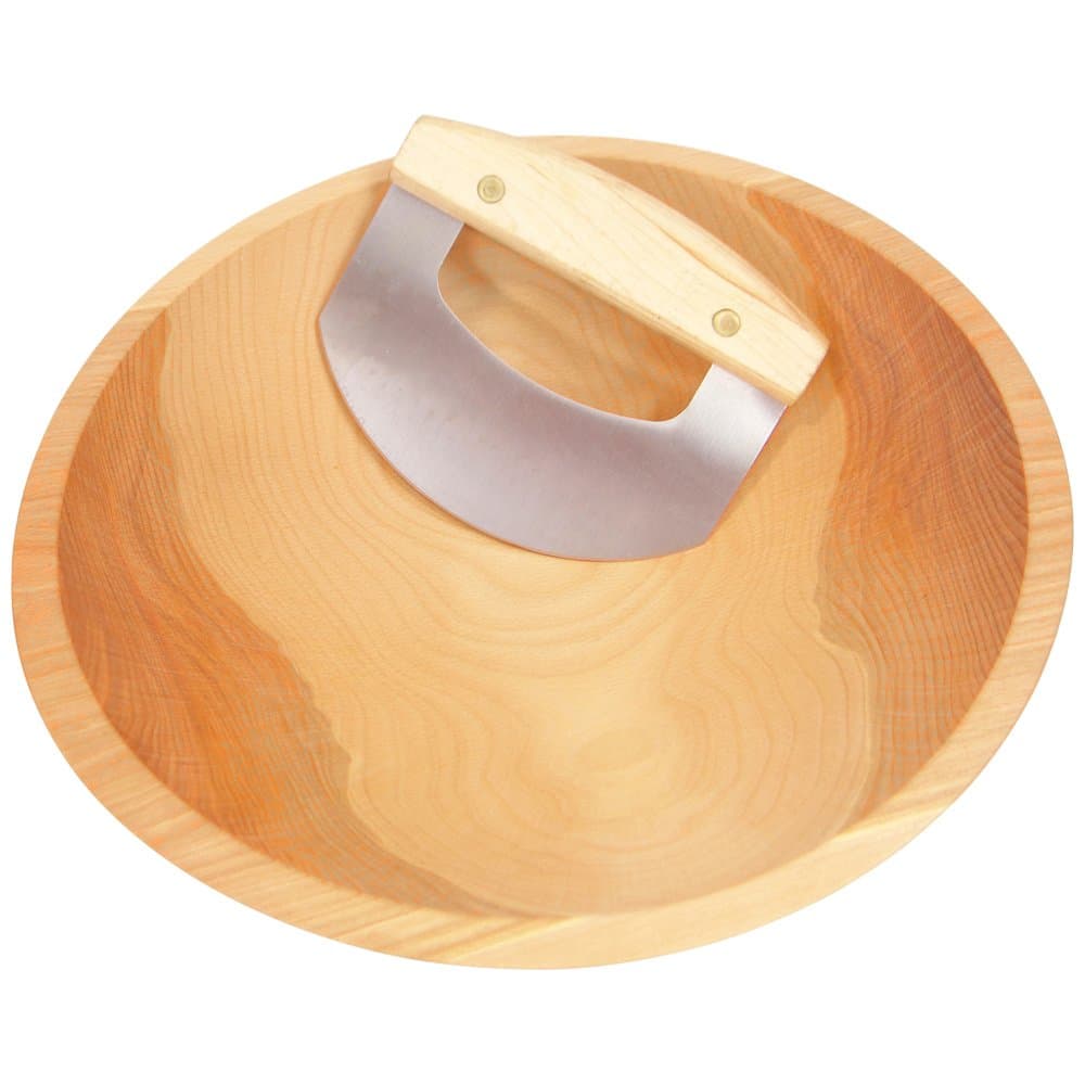 15" Hardwood Chopping Bowl & Mezzaluna Ulu, Handcrafted in the USA, #1 Quality Salad Bowl