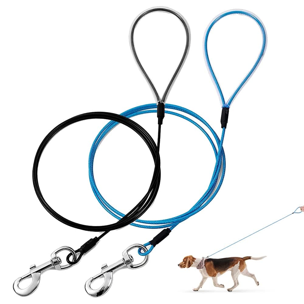 Chew Proof Dog Leash,6FT Metal Cable Lead,Heavy Duty Leash Made of Coated Wire Rope,Chew Resistant,Great for Large Dogs and Teething Puppies (Black+Blue, 6ft)