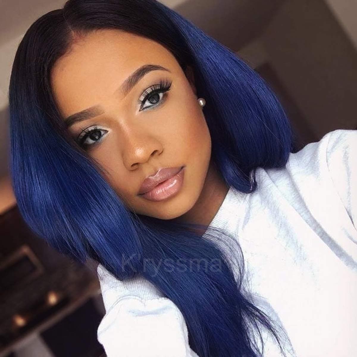 K'ryssma Long Ombre Blue Wig with Middle Parting Blue Long Straight Wig Ombre Synthetic Wigs for Women