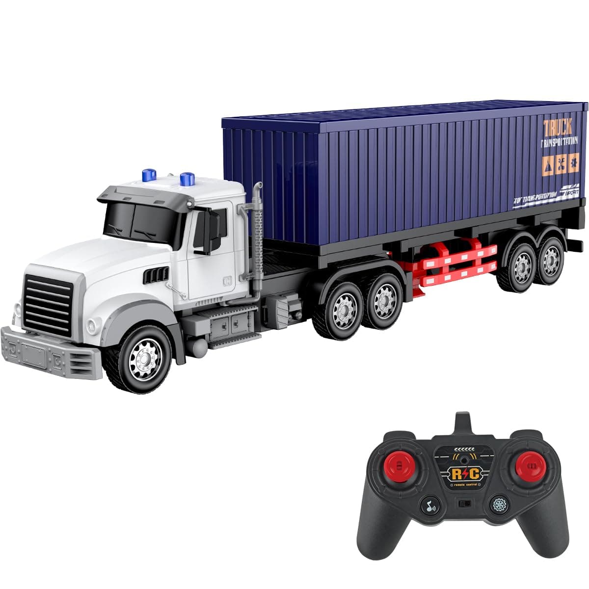 Remote Control Semi Truck with Trailer -24 Inch Semi Truck Toy for Kids,1:24 Container Truck with LED Lights & Music, Great Gift for Boys Girls