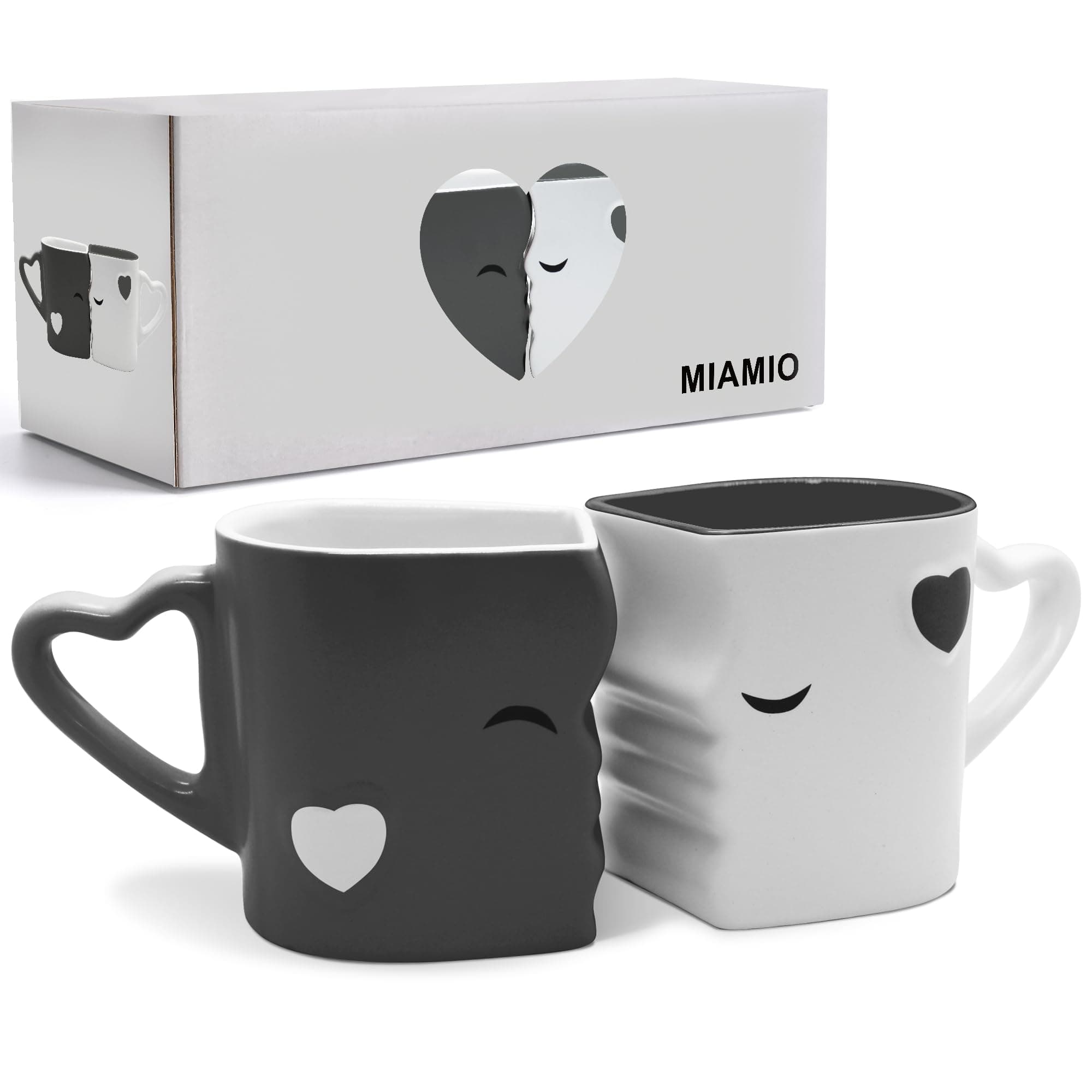 MIAMIO - Coffee Mugs/Kissing Mugs Bridal Pair Gift Set for Weddings/Birthday/Anniversary with Gift Box (Gray)