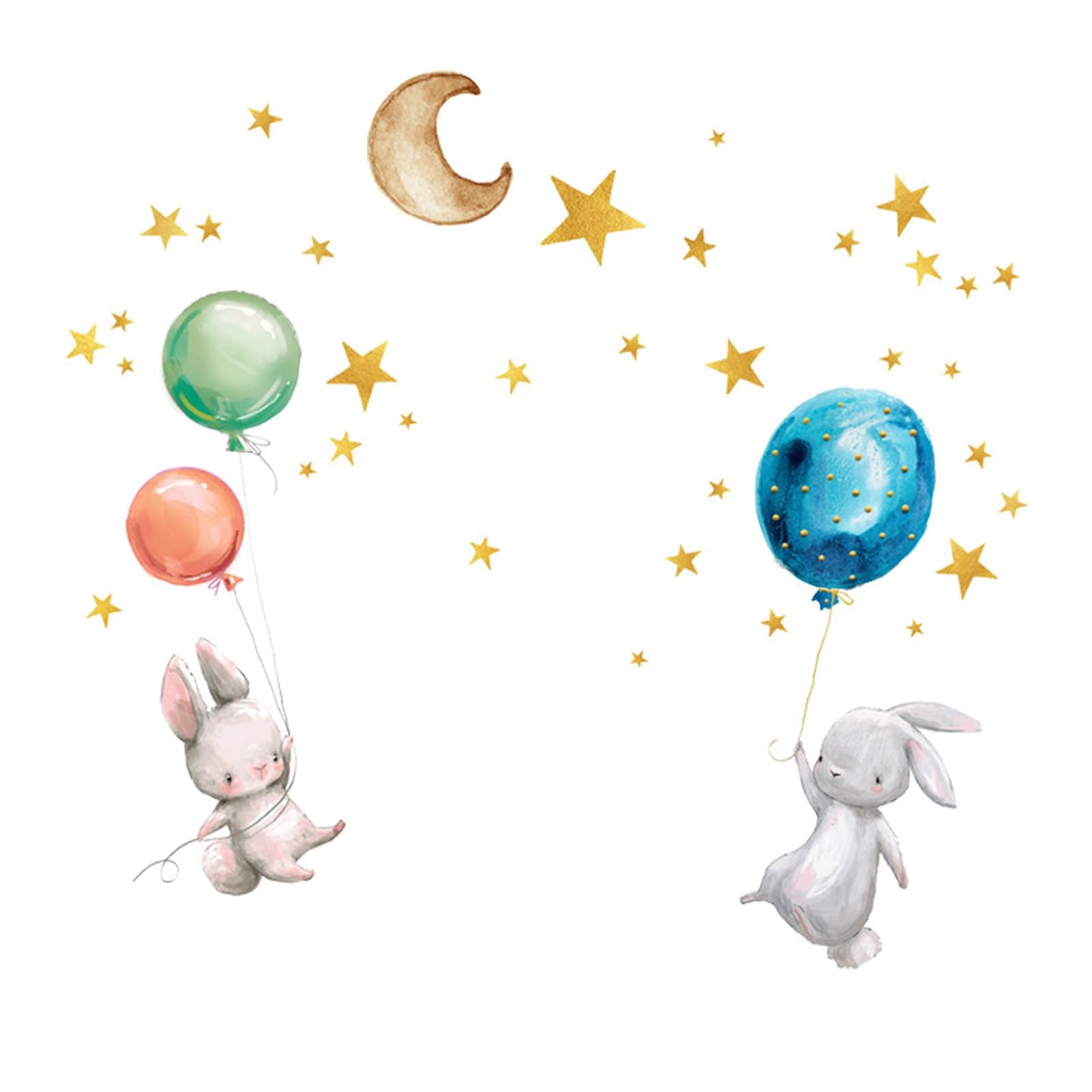 Naapesi Wall Decals Moon Star Rabbit Balloon Wall Stickers Glow in The Dark Stickers Baby Nursery Girls Kids Bedroom Living Room Wall Decor