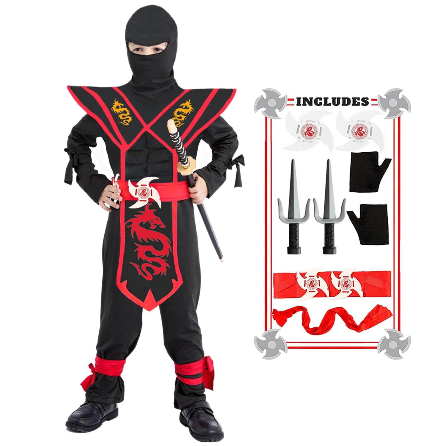 Kids Ninja Costume Set Halloween Ninja Cosplay Costumes with Halloween Ninjas Accessories for Boys Dress up