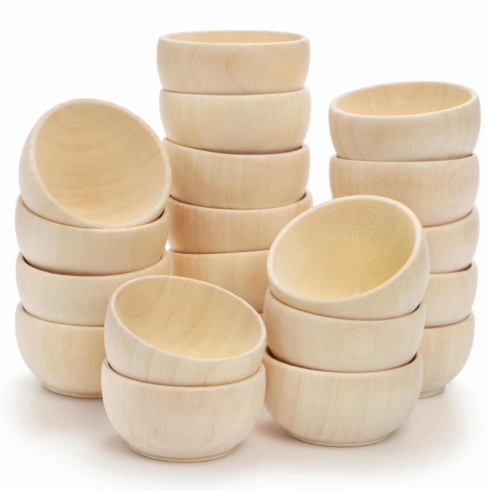 ZENFUN 20 Pack Wooden Pinch Bowls, Mini Unfinished Bowl Set for DIY Crafts, 1.5 oz Condiment Bowls, Small Round Bowl for Sorting, Dipping Sauce, Nuts, Spice, Candy, 1.1 x 2.1 Inches