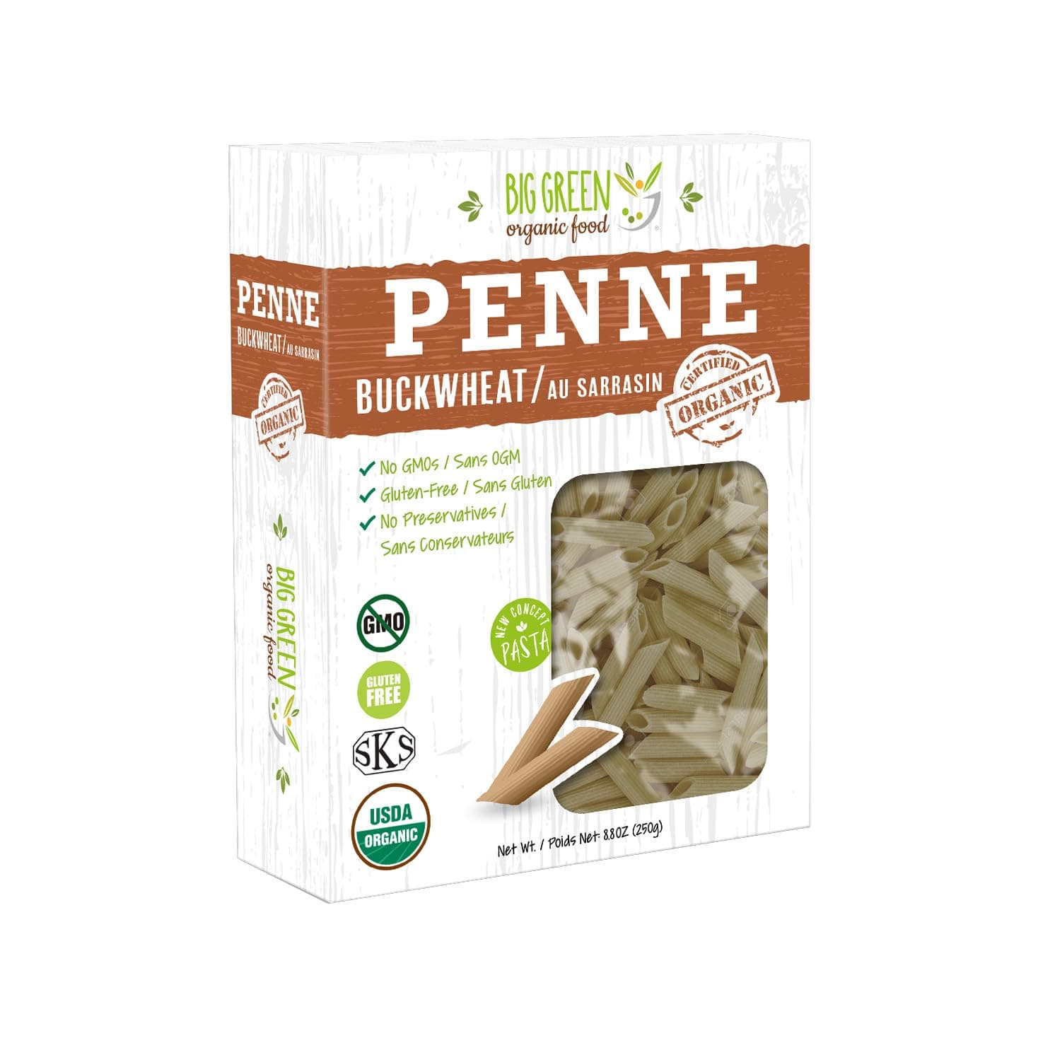 Big Green Organic Food- Organic Buckwheat Penne, 8.8oz, 100% buckwheat, Gluten-Free, Non-GMO, Vegan (3)