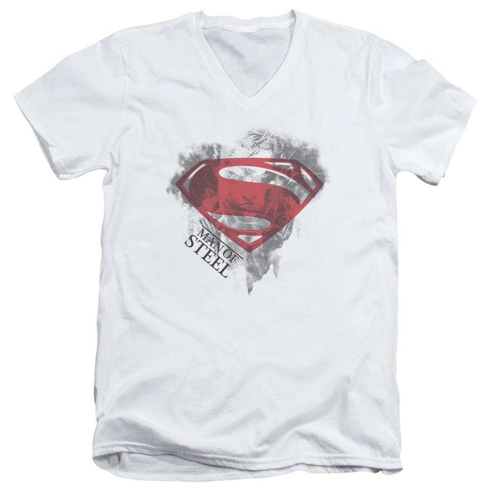 Man Of Steel Superman Movie Face & Logo Adult V-Neck T-Shirt Tee