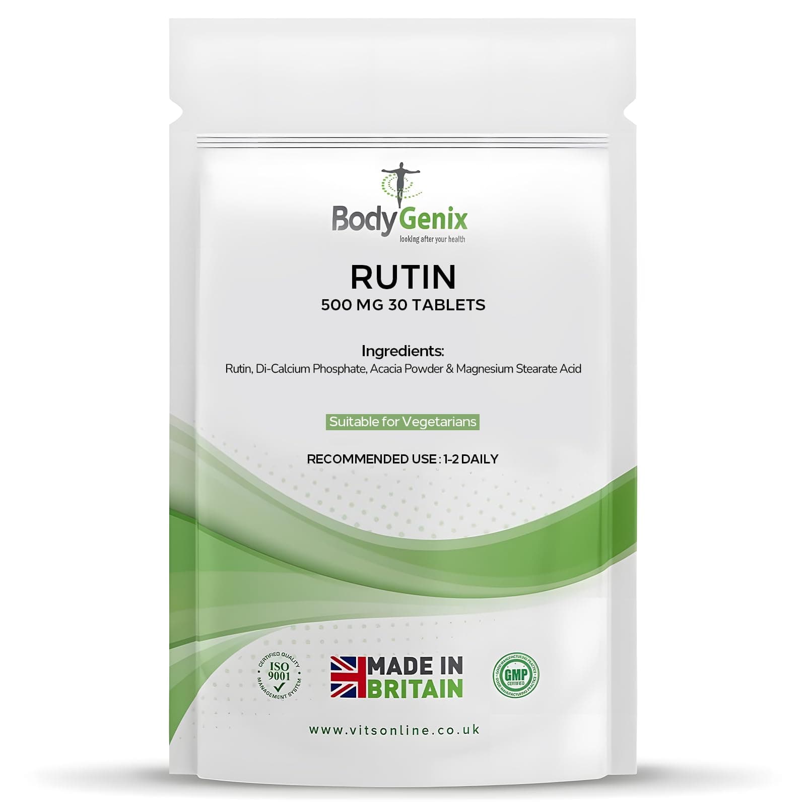 Rutin 500mg Tablets - Powerful Antioxidant Formula Bioflavanoid Source Vitamin C Natural Vegan Supplement - 30 Tablets 1 Month Supply