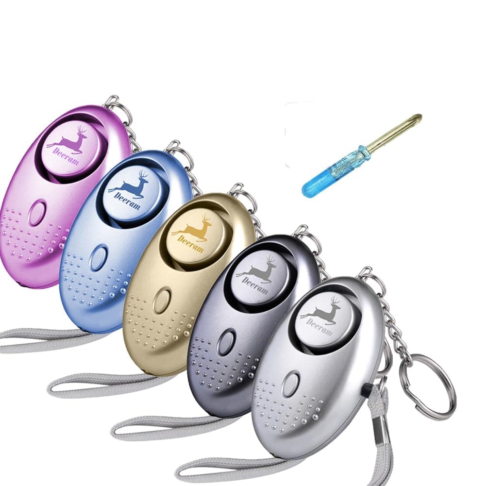 Deeram 5 Pack 150 DB Emergency Personal Alarm Self-Defense Security Alarm Keychain with Bright LED Light Perfect for Women,Kids and Elders, 5 Colors