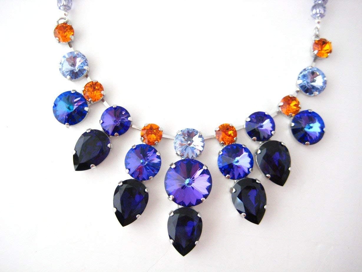 Swarovski Purple Velvet Pear Rhinestone Statement Necklace