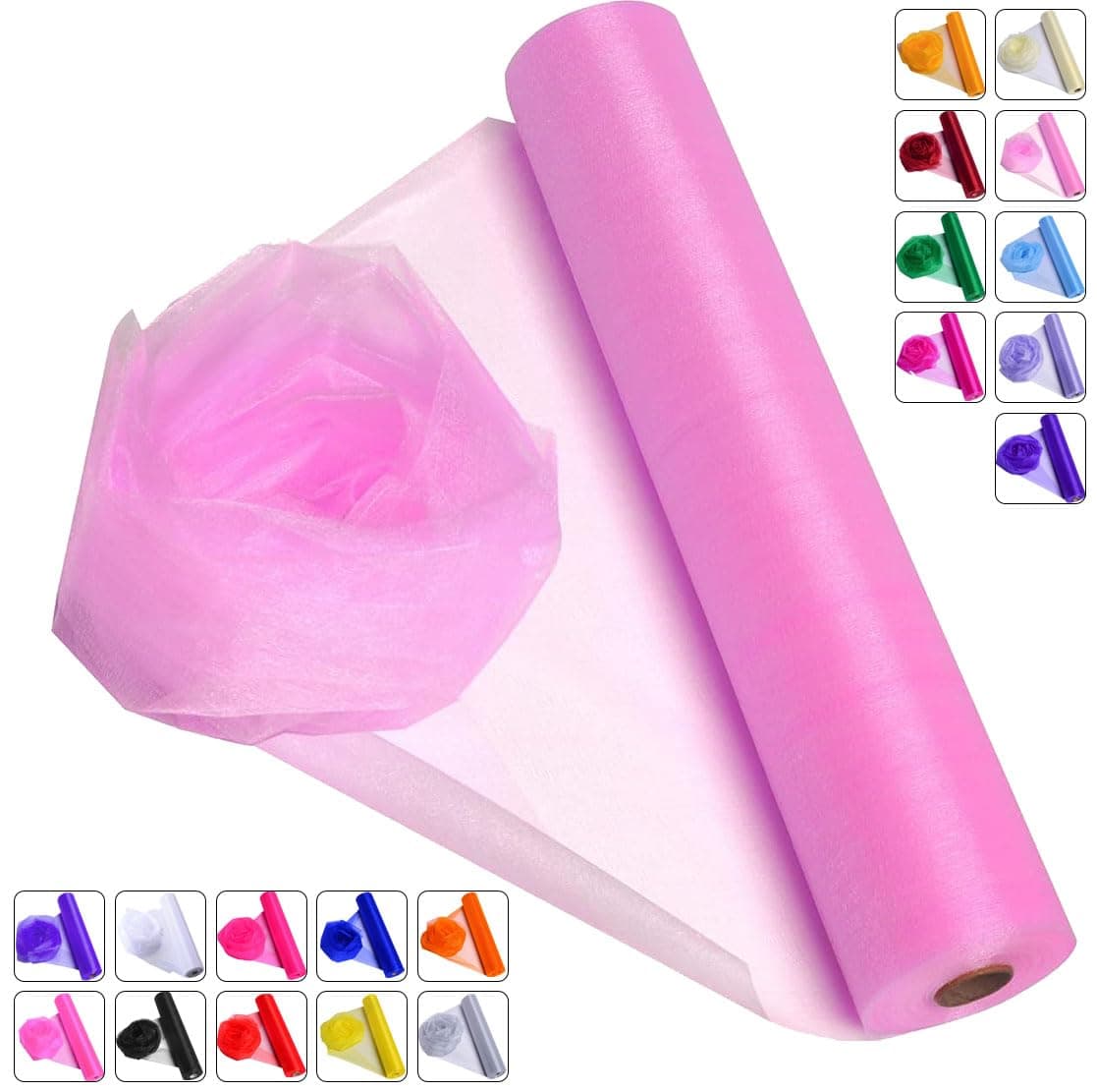 Crystal Organza Fabric Tulle - 16" by 50 Yards Sheer Fabric for Wedding Party Decoration Bridal Shower Tutu Roll Netting Spool Ribbon Wrapping (Light Pink)