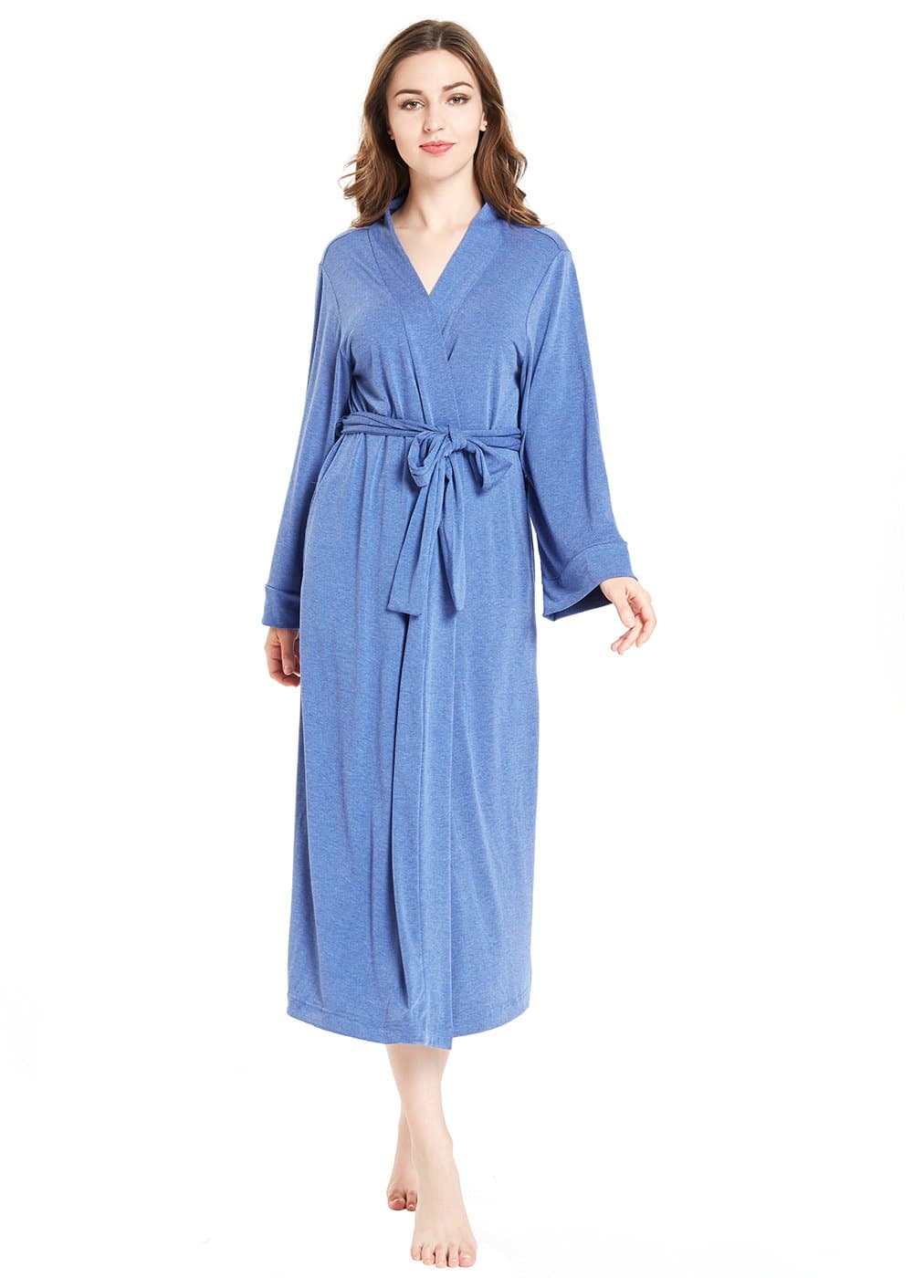 lantisan Modal Cotton Soft Robe for Women, Long Kimono Full Length Dressing Gown, Blue XL