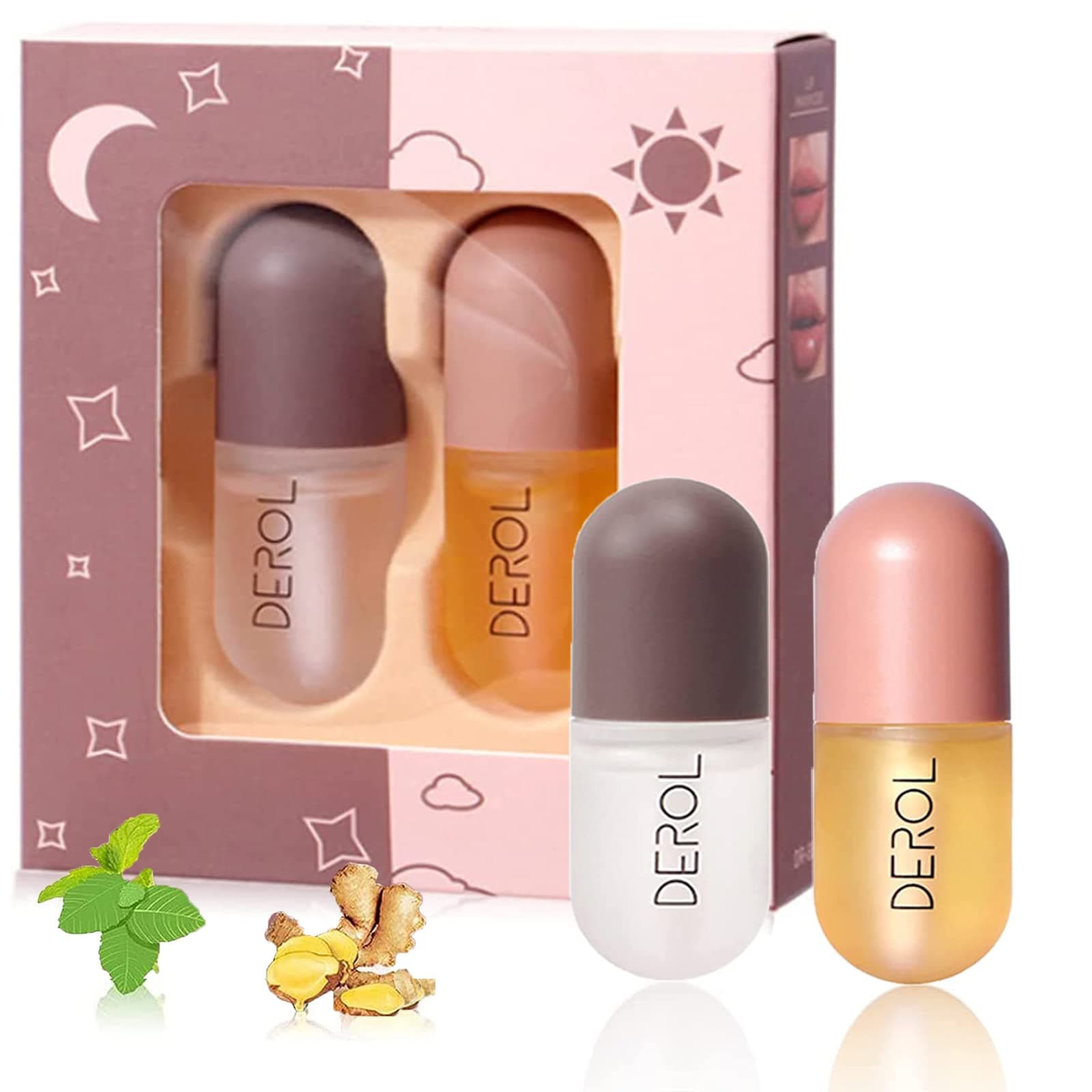 Lip Plumper Set, 2pcs Lip Plumper Extreme,Lip Plumping Gloss Lip Filler, Lip Enhancer for Fuller, Hydrating & Reduce Fine Lines Day&Night