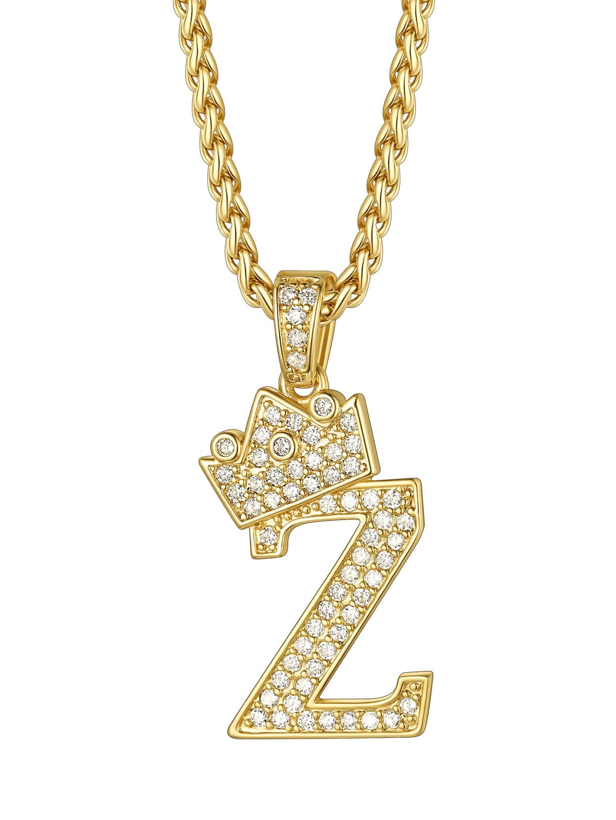 Richsteel Initial Necklace for Men A-Z 18K Gold Plated Crown Shiny Cubic Zirconia Monogram Pendant for Women Fashion Jewelry, 26-Gold-Z, gold-plated-copper, Cubic Zirconia