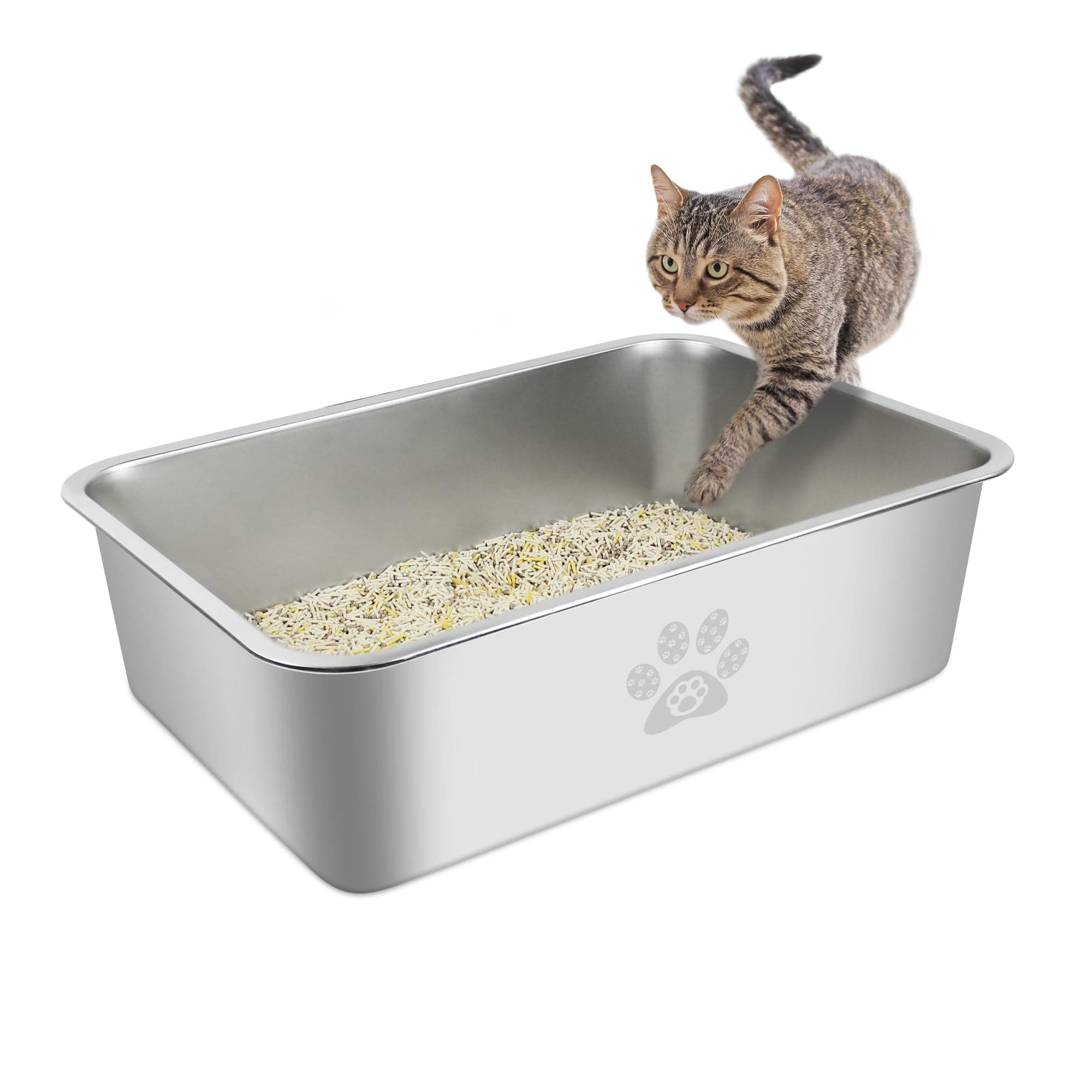 Stainless Steel Cat Litter Box High Side Cats Toilet Metal Kitten Litter Pan, Pet Cleaning Tool for Big and Small Cats, Rabbits, Splash-Proof and Non-Stick Cat Poop Box odorless 19.7"x13.8"x5.9"