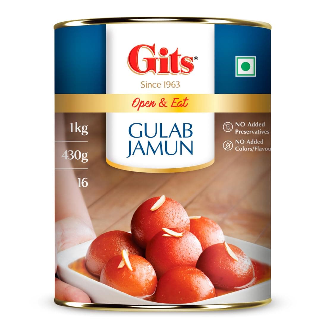 Open & Eat Gulab Jamun Tin, 16 Pieces per Can, Mouth-Watering Indian Mithai, 1Kg