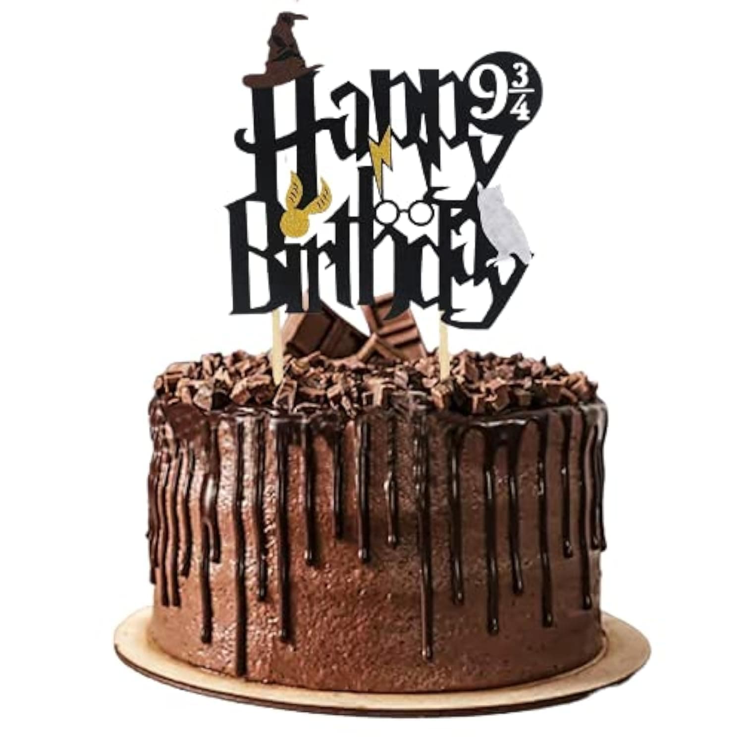 Wizard Party Cake Topper - Black Harry Potter Inspired Happy Birthday Cake Witch Decoration