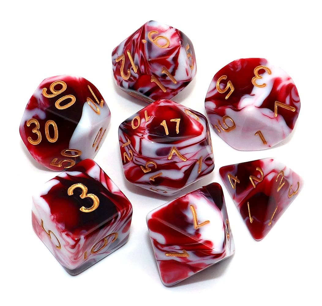 CREEBUY DND Dice Set Red Mix White Dice Dungeons and Dragons D&D MTG 7-Die RPG Polyhedral Dice