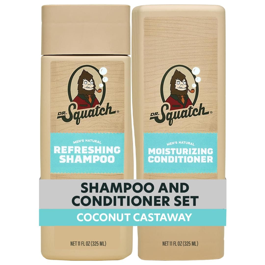 Natural Men's Shampoo and Conditioner Set - Healthy, Full Looking Hair - Coconut Castaway Natural Shampoo and Conditioner for Men (11 fl oz, 2-Pack)