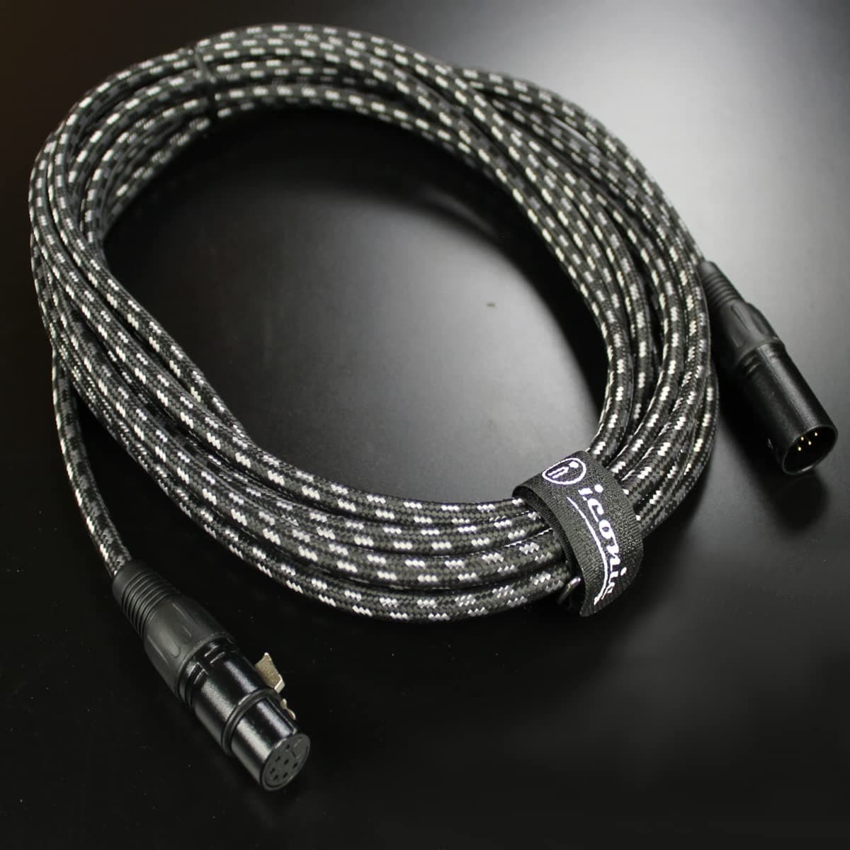 Iconic Cables 7 Pin XLR 20ft Female to Male Vacuum Tube Microphone 20' Cable Cord Black Tweed