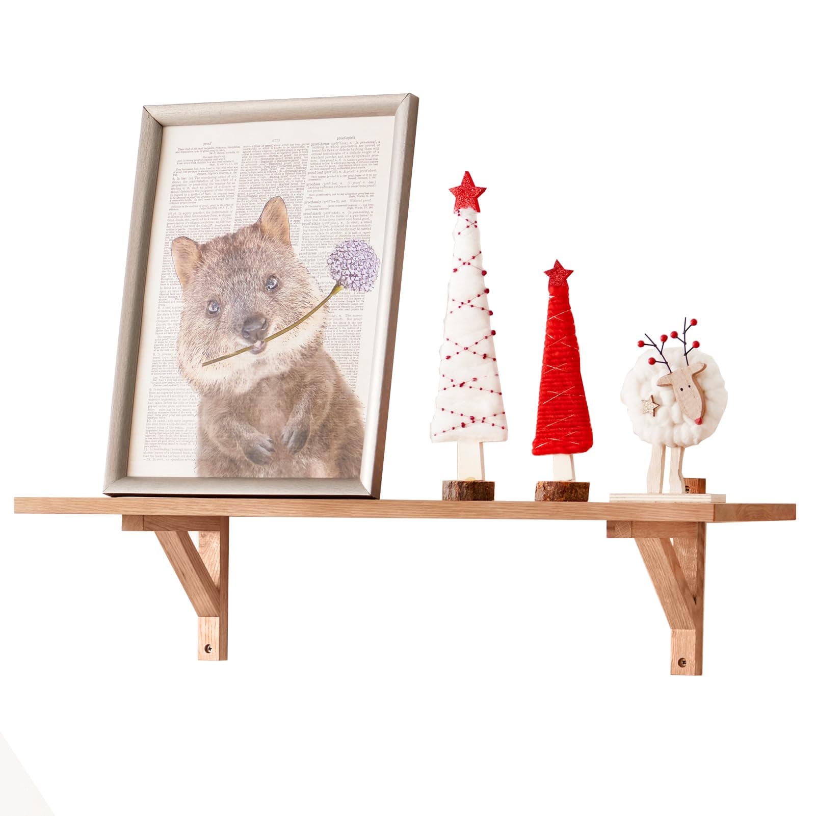 Floating Shelf, Wall Shelf, Oak, 60 cm, Floating Shelf, Wooden Decorative Shelf, Wall Shelves, Solid Oak Wall Board, 2 Triangle Brackets for Bedroom, Living Room, Hallway