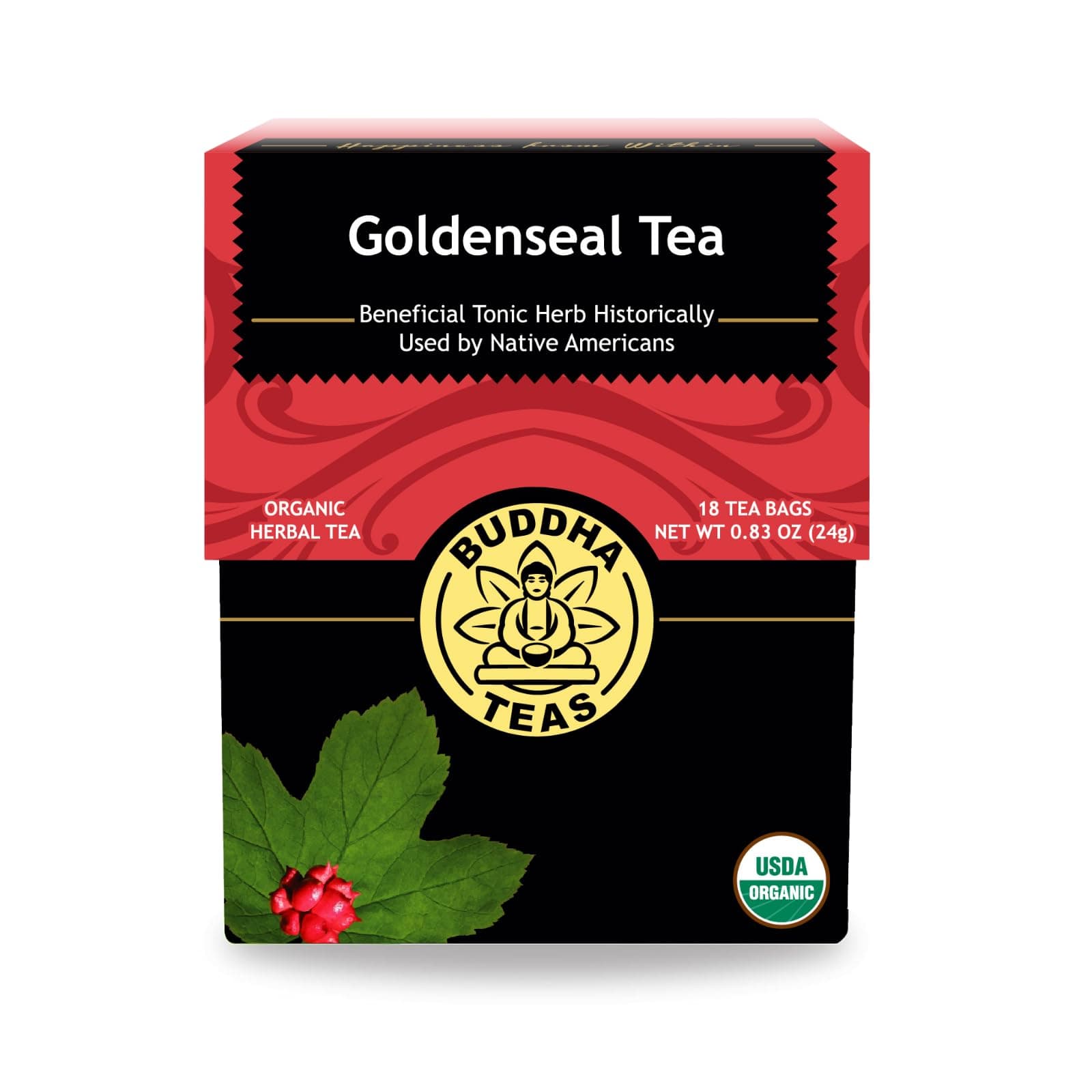 Buddha Teas Organic Goldenseal Tea 18 Bleach Free Tea Bags – Caffeine Free Herbal Tea Contains Antioxidants And Essential Vitamins And Minerals No Gmos 1 pack N/a