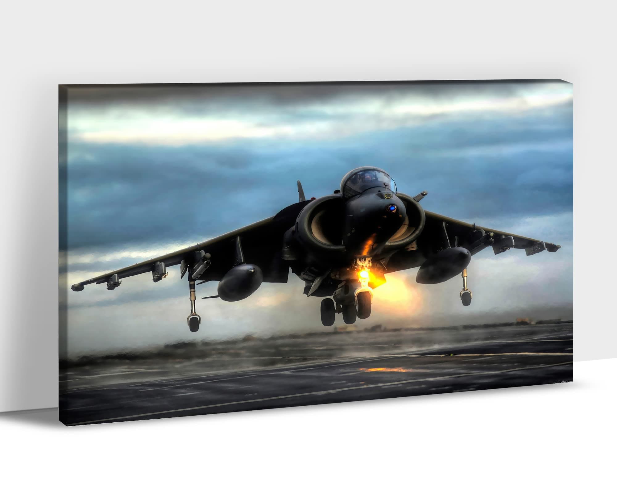 Airplane Canvas Wall Art Artwork, Modern AV-8B Jet Aircraft Taking Off Print Picture for Living Room Wall Decor, Cool Military Fighter Poster Painting for Boys Bedroom Office Decoration 18x24 Inches