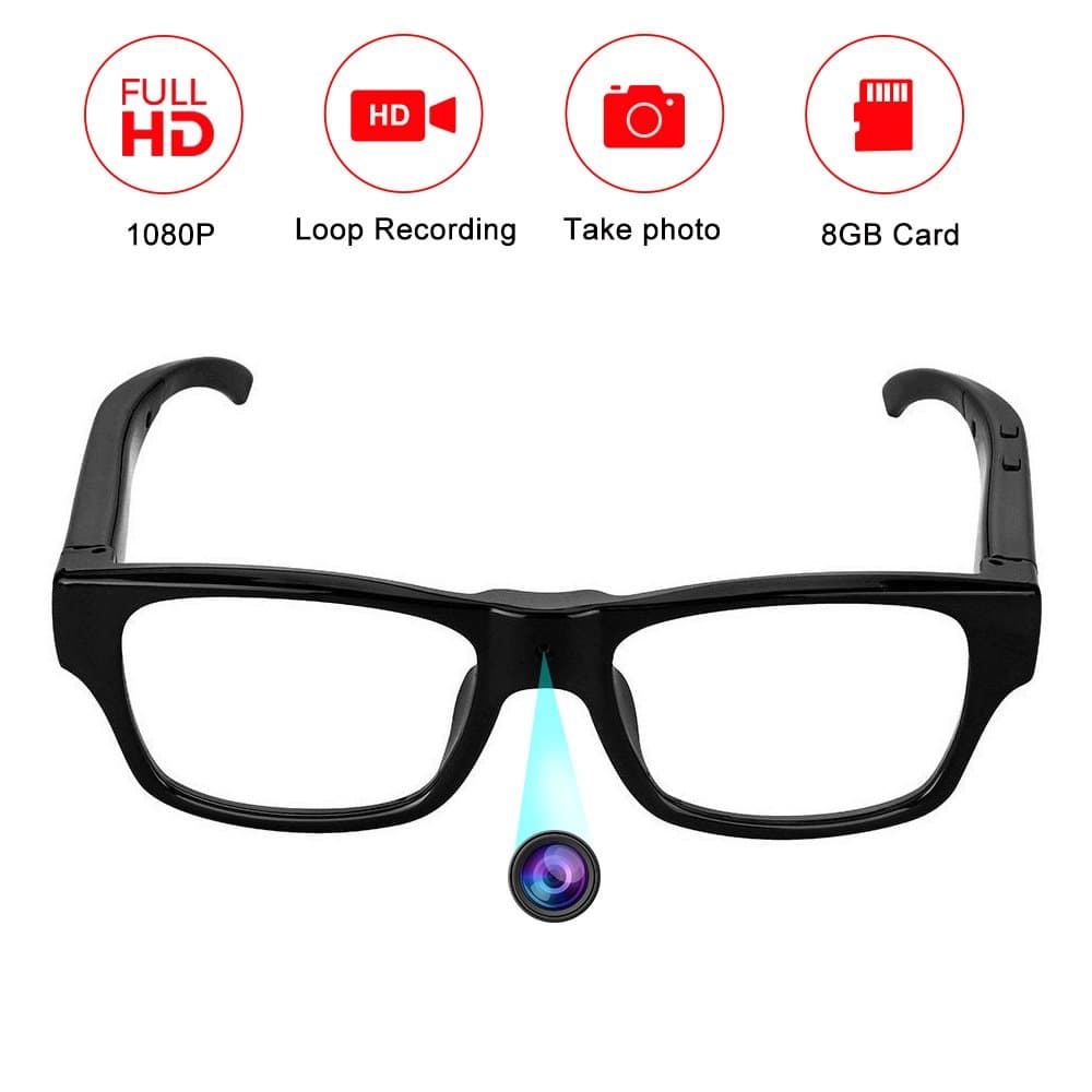 Mofek Stylish New Black Border 8GB 1920x1080P HD Hidden Camera Glasses Eyewear Spy Cam DV Glasses Camcorder with Audio Recording Function