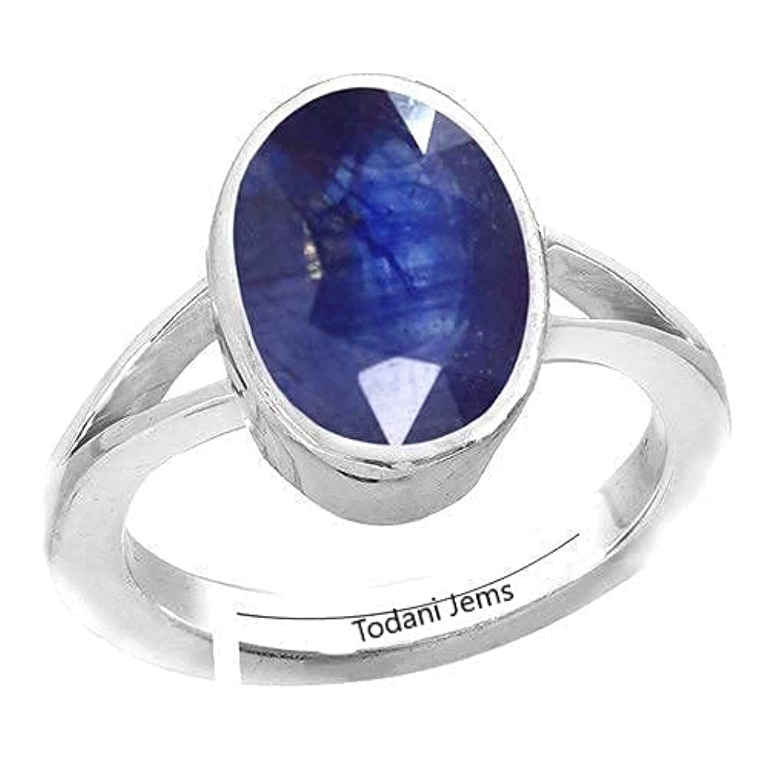 TODANI JEMS 8.25 Ratti Natural Blue Sapphire Neelam Gemstone Stone Ring With Lab Certificate, For Unisex-Adult - Adjustable