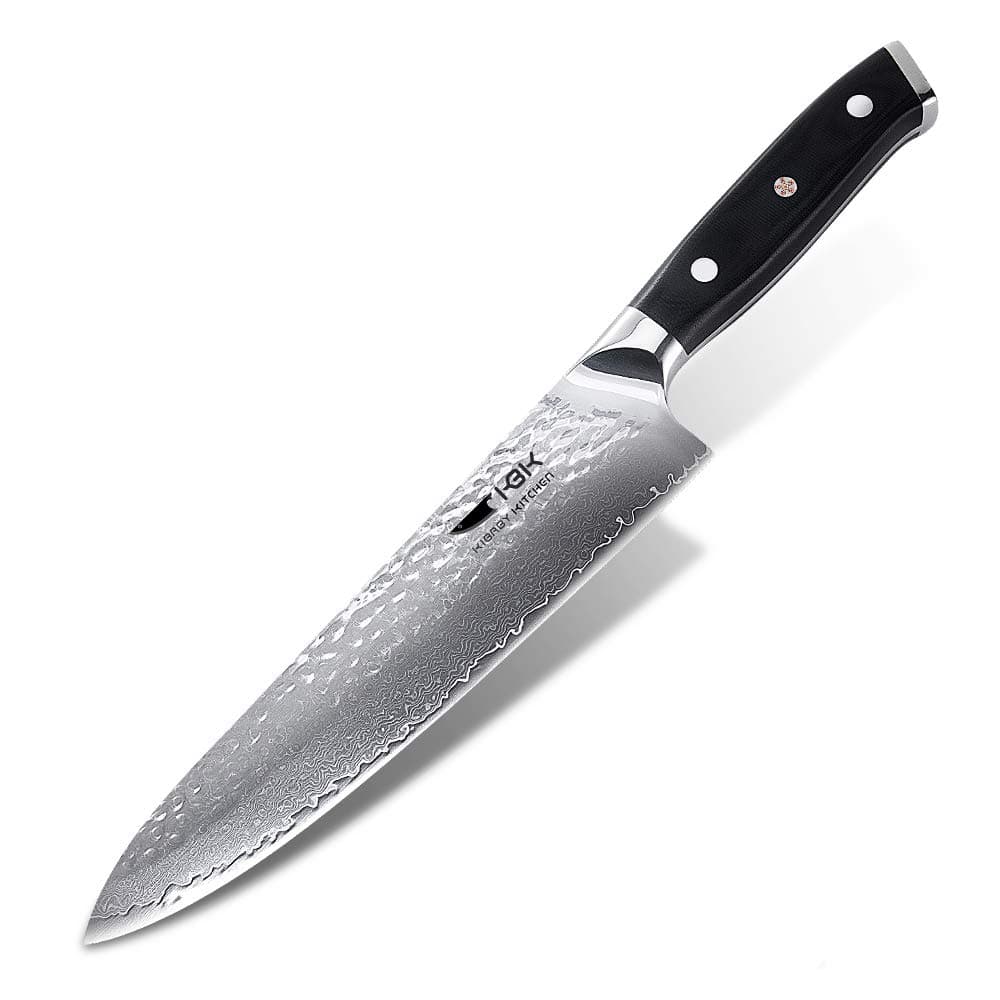 Chef Knife 8 Inch Japanese VG10 67 Damascus Stainless Steel layers 62 HRC Blade Ergonomic Hammer Finish G10 Black Handle
