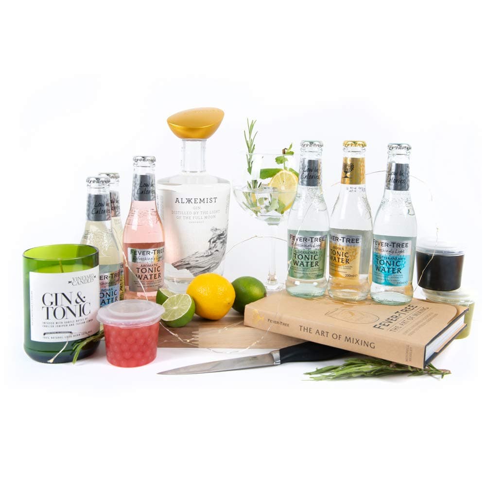 Premium Gin Gift Hamper - Alkkemist Gin - in a beautiful Black Lined Wicker Hamper Box (L6T)