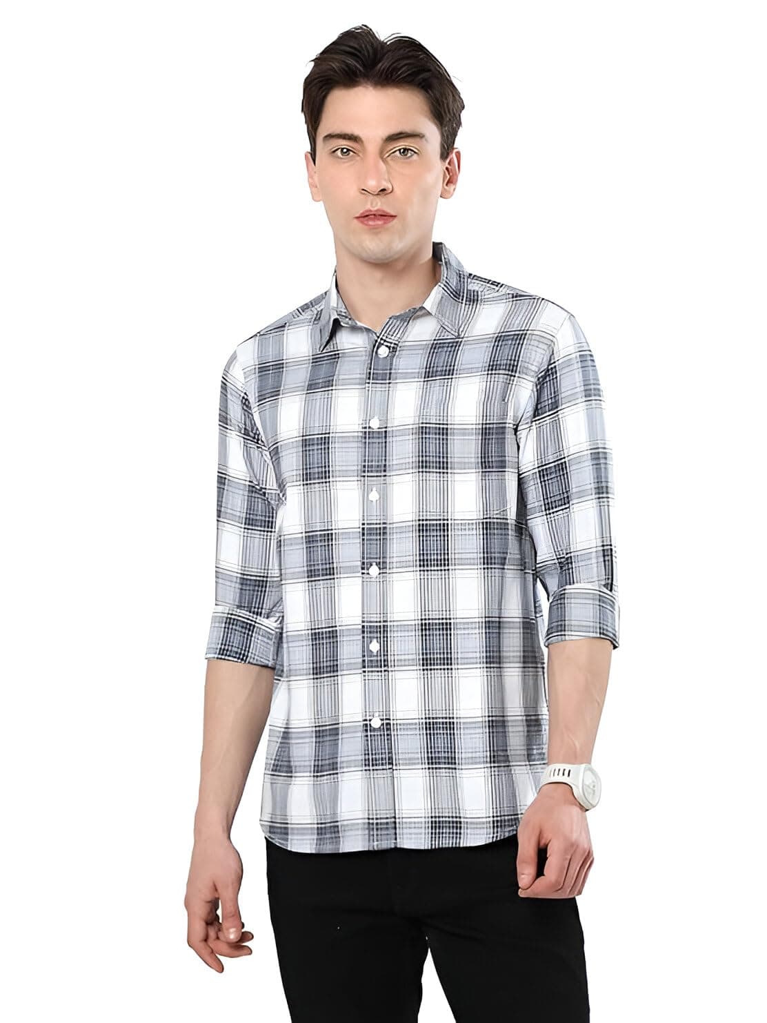 GLORYBOYZ Check Shirt for Men Cotton Full Sleeves Formal Shirts Regular Fit Normal Collar Medium Checks Casual Stylish Checked Office Wear Plaid Checkered Shirt (S - 2XL)