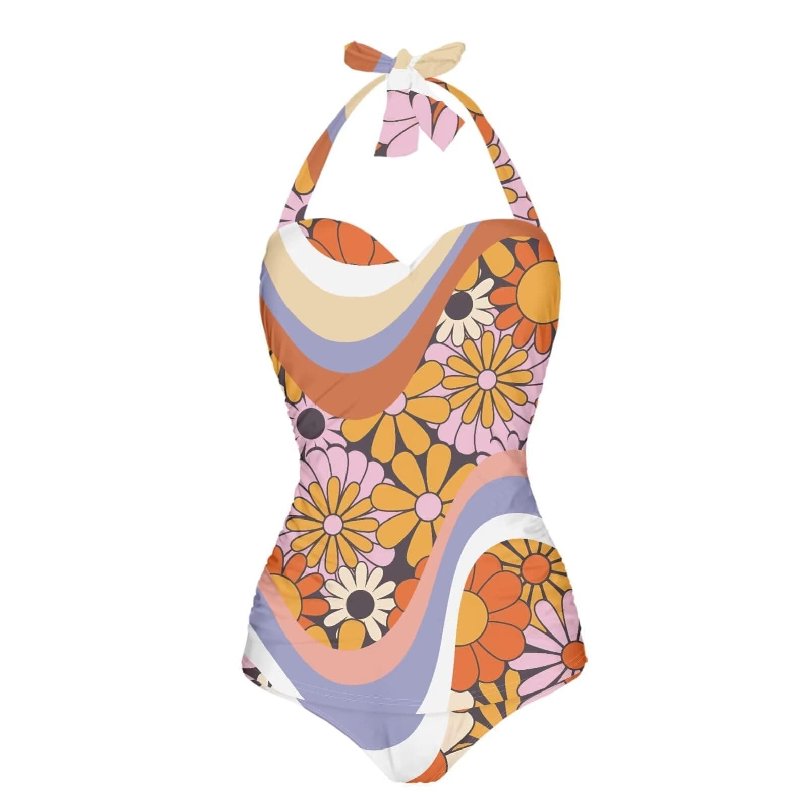 POLEROWomen One-Piece Swimsuit Halter Backless Ruched Tummy Control Bathing Suits for Holiday