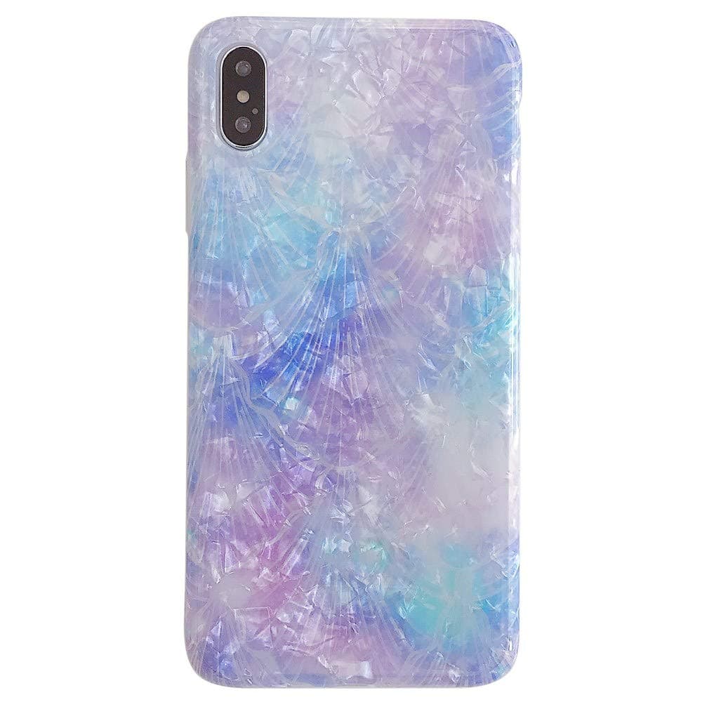 YeLoveHaw for XS Max Case for Girls, Glitter Pearly-Lustre Translucent Shell Texture with Gradient Color & Curve Pattern Phone Case [Slim Fit, Full Protective] for XS Max (Purple & Blue)