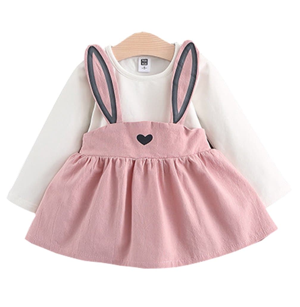 MINKIDFASHIONBaby Girls Rabbit Style Easter Long Sleeve Princess Flower Dress