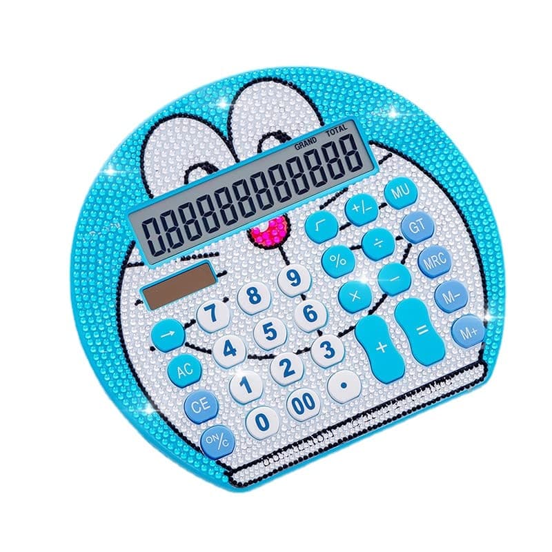 Blue Fat Cat Calculator Cute Kawaii Rhinestone Calculator Big Calculator Dual Energy Standard Calculator 12 Digit Desktop Calculator with Large LCD Display for Office, Home, School