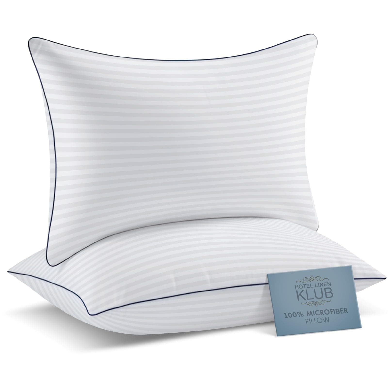 Hotel Linen Klub Pack of 2 Soft Microfiber Pillows (85 GSM) with 1 cm Stripe and Single Piping, White (50 x 90 cm), 2400 grams/pack, King