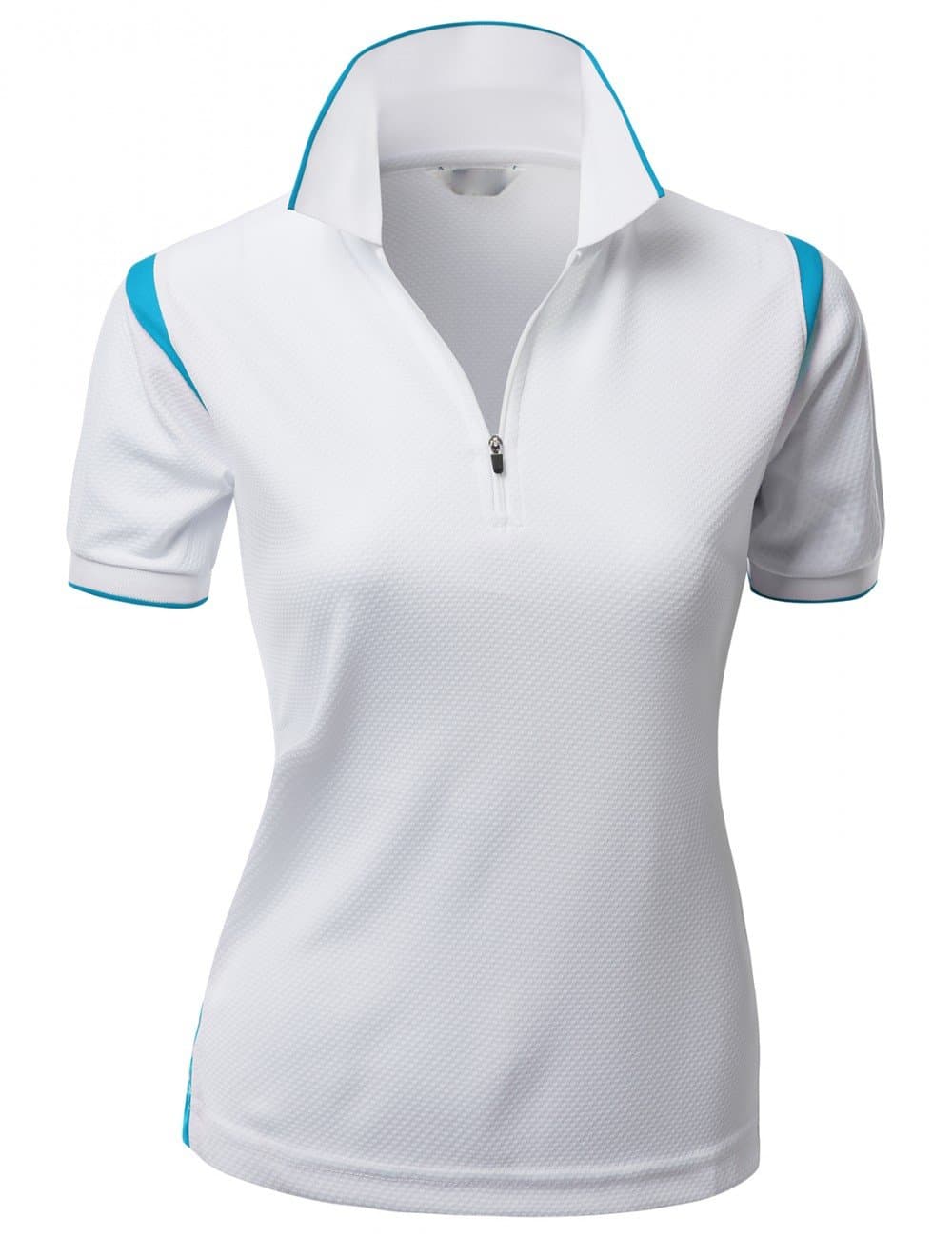 Women's Coolon 2 Tone Collar Zipup Polo T-Shirt