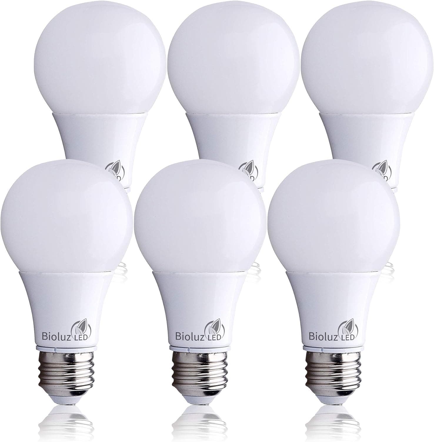 Bioluz LED 60 Watt Replacement A19 LED Light Bulbs, 4000K Cool White, Non-Dimmable, Uses 9 Watts, 750 Lumens, Indoor/Outdoor Standard E26 Base, UL Listed, 6 Pack