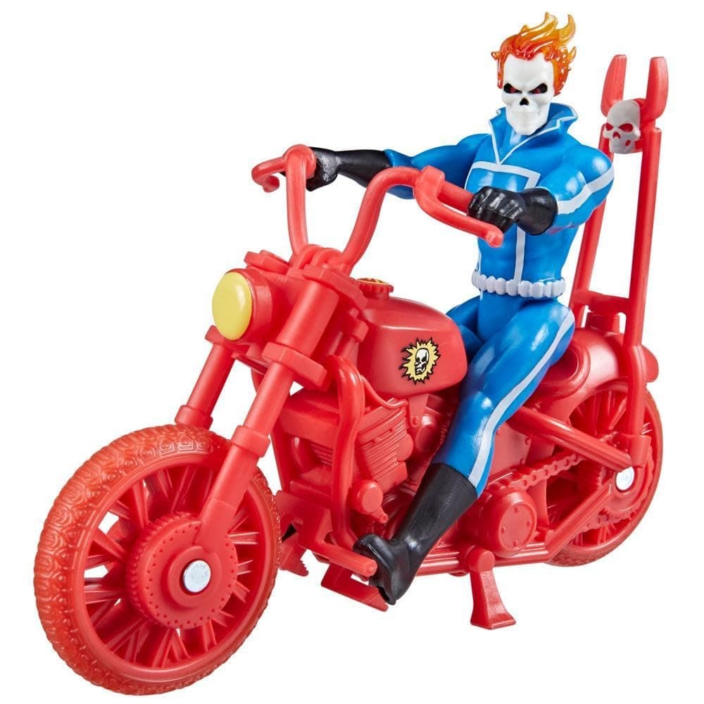 Marvel Hasbro Legends Series Retro 375 Collection Ghost Rider 9.5 CM Action Figures, Includes Vehicle, Multicolor, F6544