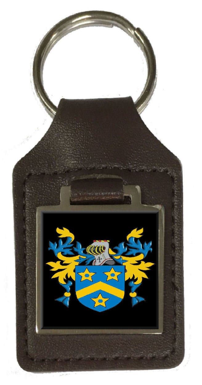 Frazer Family Crest Surname Coat of Arms Brown Leather Keyring Engraved