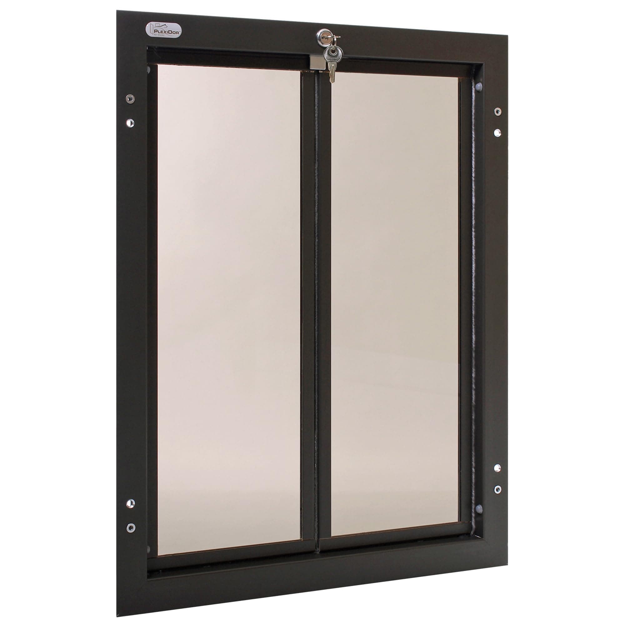 PlexiDor Performance Pet Doors for Dogs and Cats - Door Mount Dog Door with Lock and Key - Bronze, X-Large Sizes