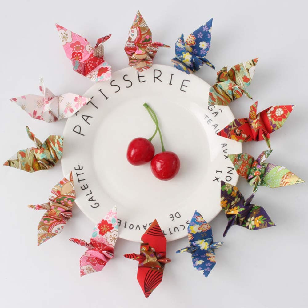 50Pcs 10cm Rainbow Premade Origami Paper Cranes Folded origami cranes Handmade Yuzen Paper Cranes Garlands For Tea Party Favors Wedding Baby Shower Party Supplies Peace Dove-Happiness Good Luck