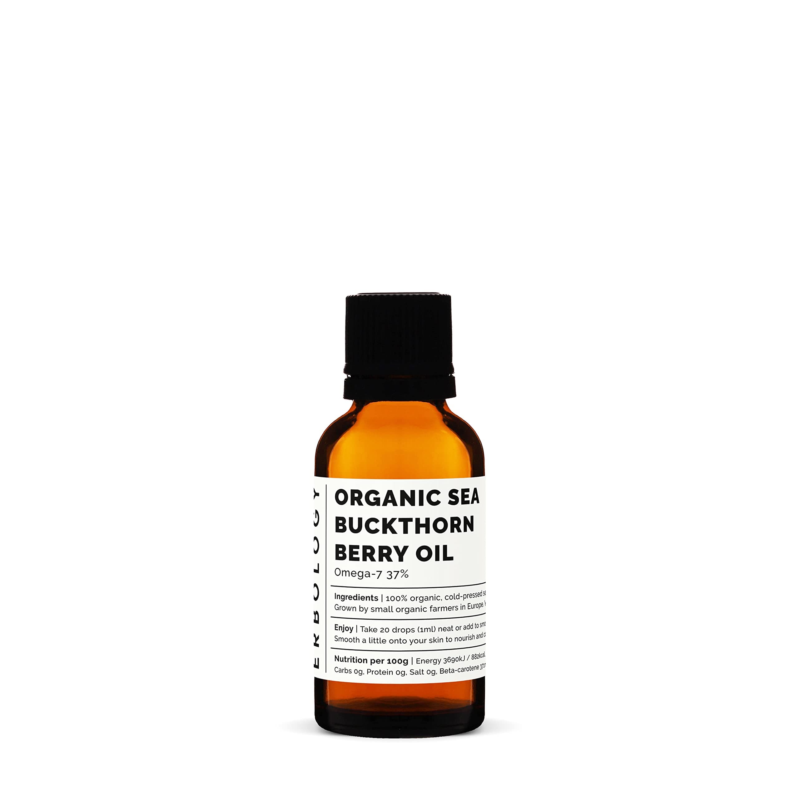 Organic Sea Buckthorn Oil 30ml - 30 Servings - Cold-Pressed 50:1 - Rich in Omega-7 and Beta-carotene - Straight from Farm - GMO-Free - No Additives or Preservatives - Recyclable Glass Bottle