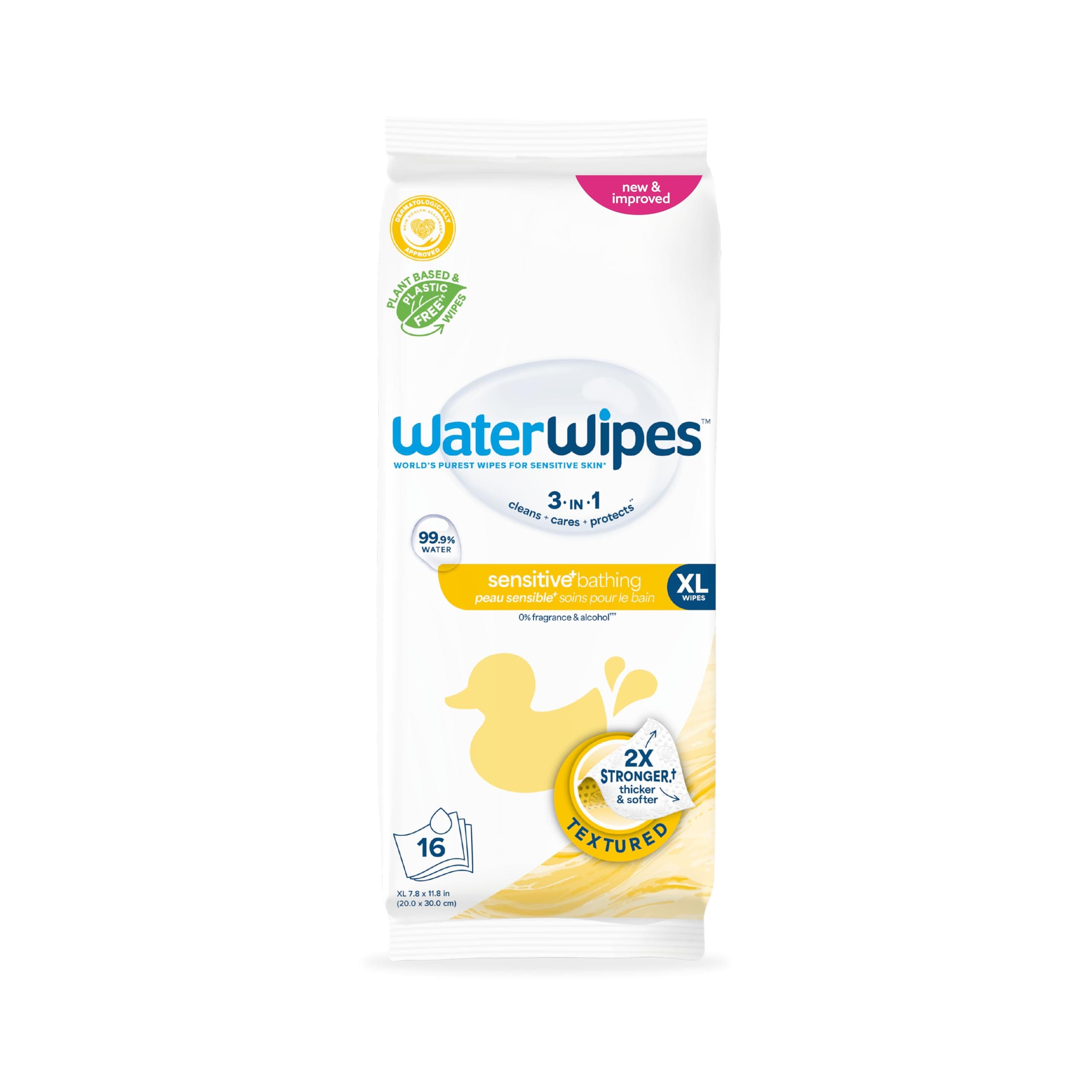 WaterWipes XL Unscented, No-Rinse, Textured Bath Wipes for Sensitive & Newborn Skin, 1 Pack (16 Count) - Packaging May Vary