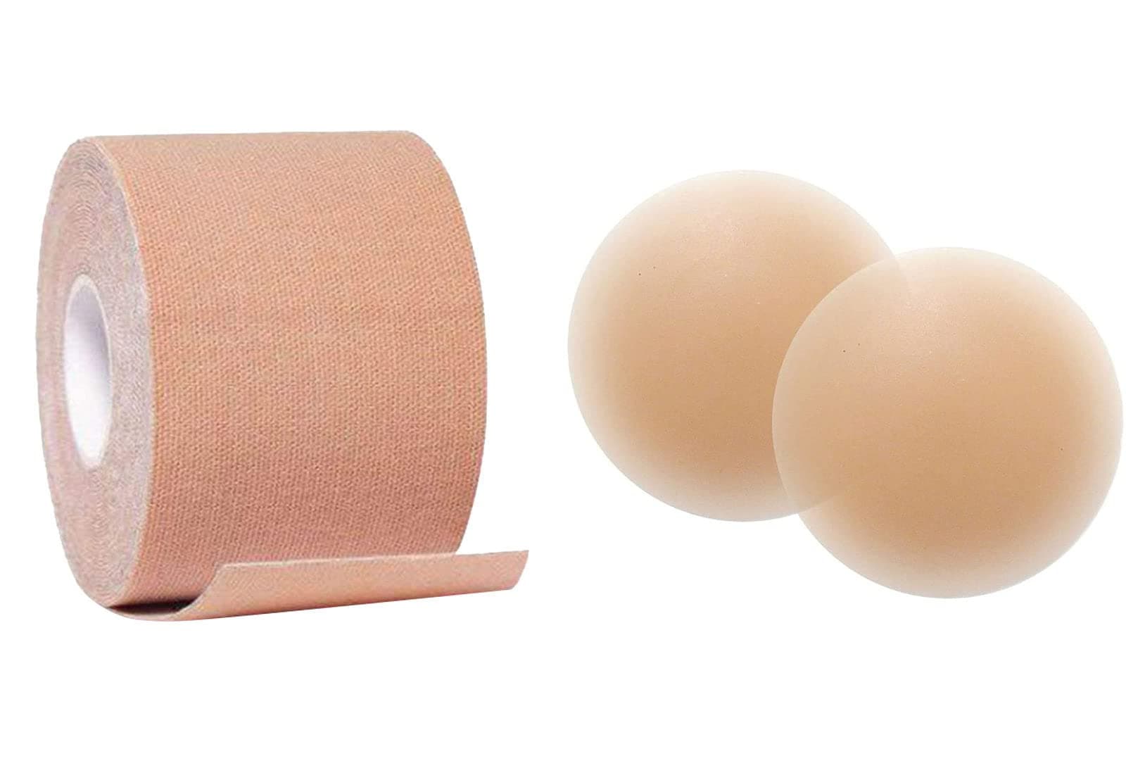 Women's Strapless Backless Push Up/Breast Lift Adhesive Body Tape with Reusable Silicon Nipple Cover Petals Skin Color, One Size