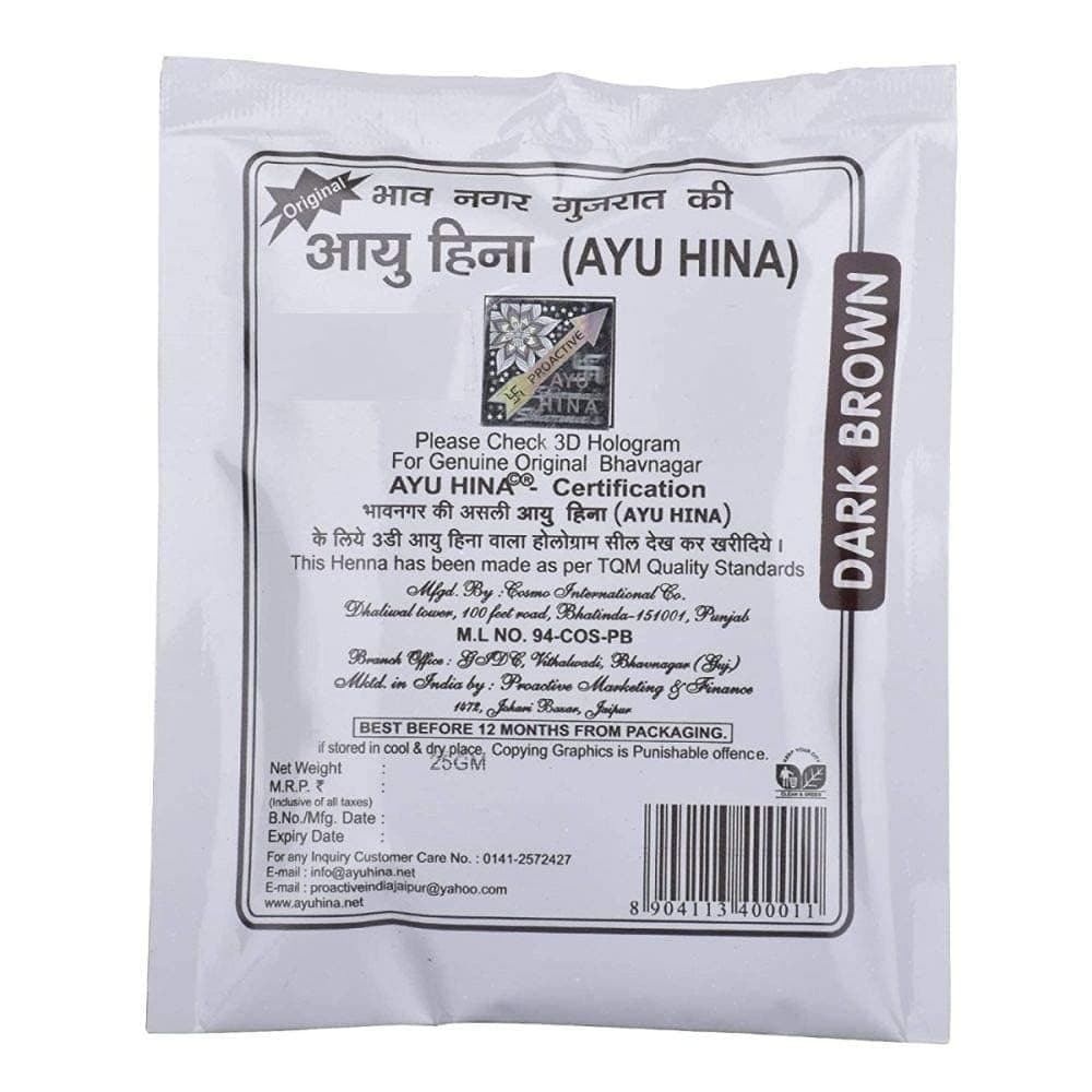 AYU HINA Henna, Dark Brown, 25 g (Pack of 15)