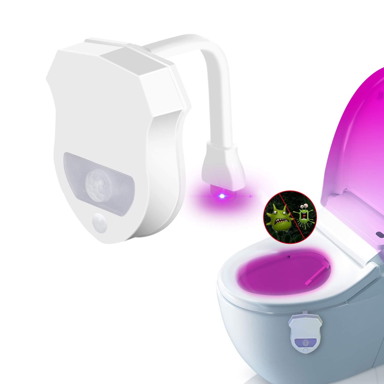 Toilet Bowl Light, JESWELL Ultraviolet Sterilization LED Toilet Light Motion Sensor, Battery Operated, 8 Colour Changing, Fit Any Toilet