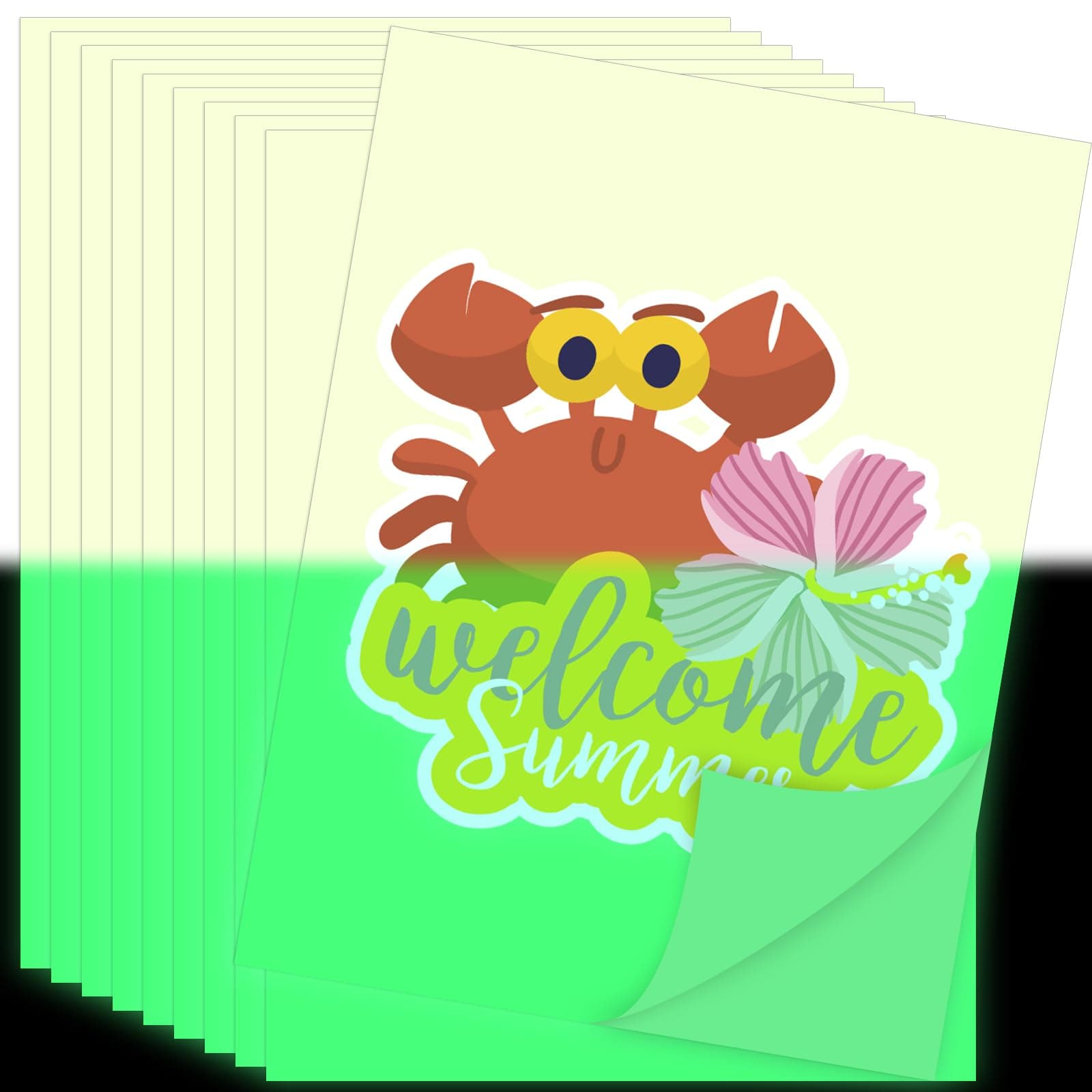 GIRAFVINYL Glow in the Dark Printable Sticker Paper for Inkjet Printer - White Self-Adhesive Vinyl Sheets - Waterproof Decal Paper - 10 Sheets, 8.5"x11"