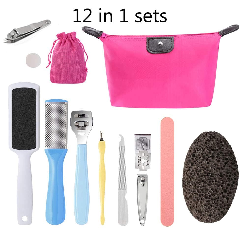 Professional Foot File, Foot Care 12 in 1 Pedicure Tools Pedicure Kit Foot Rasp and Callus Remover Stainless Steel Pedicure sets for Cracked, Dead Skin Cells, Home Pedicure